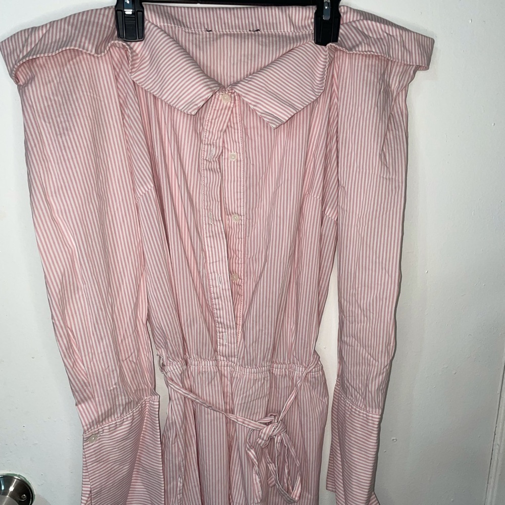 Pinstripe Off the Shoulder Romper